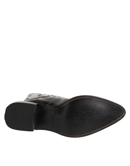 Dolce & Gabbana Black Leather Over The Calf Biker Boots Shoes