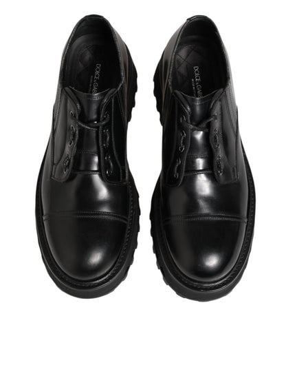 Dolce & Gabbana Black Leather Lace Up Derby Men Dress Shoes
