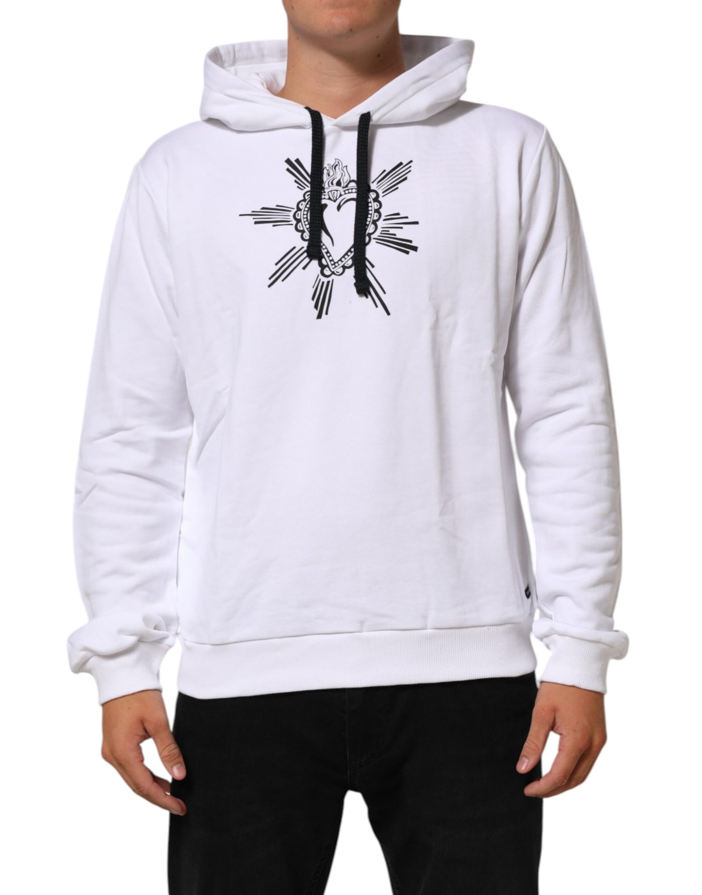 Dolce & Gabbana White Sacred Heart Hooded Sweatshirt Sweater