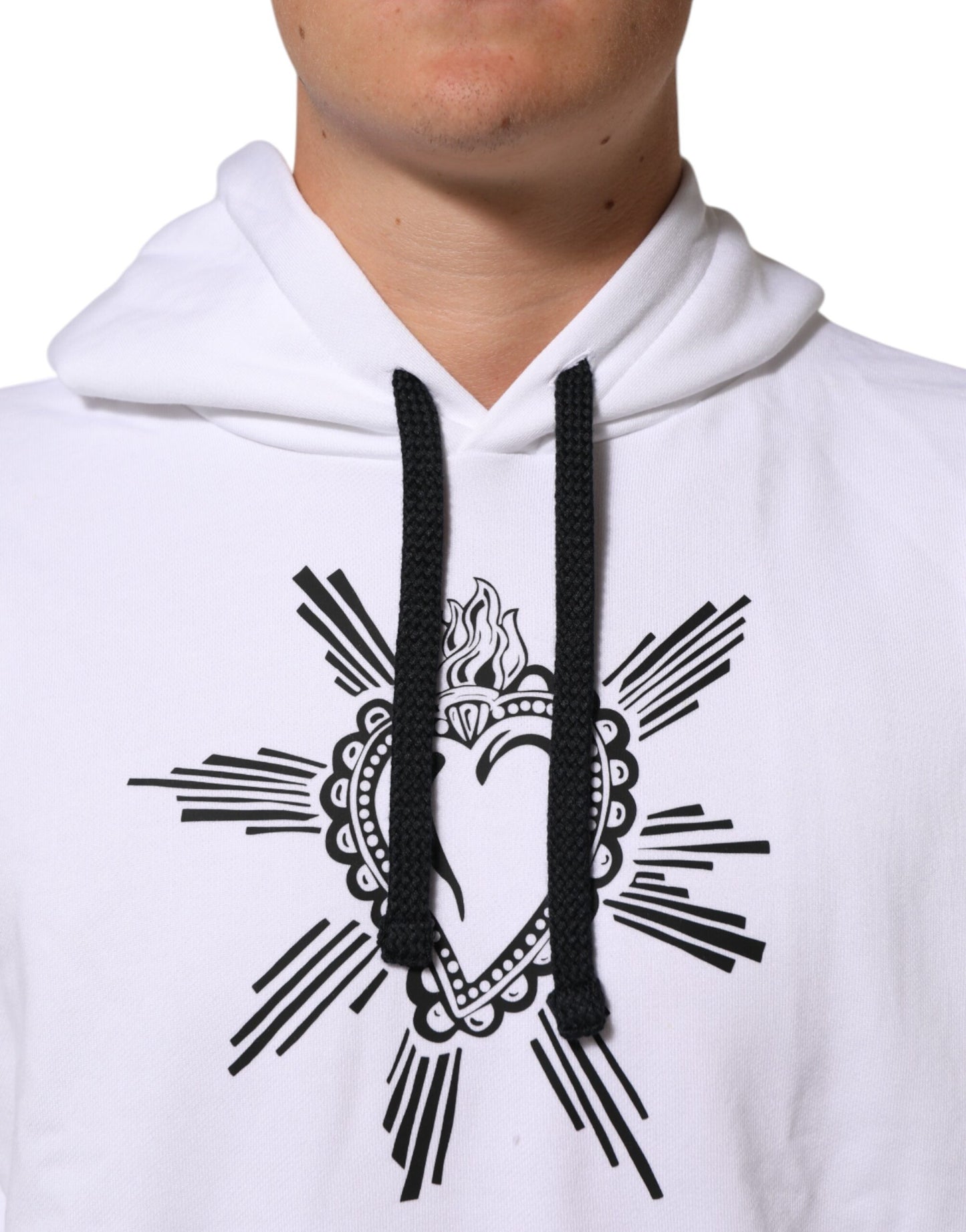 Dolce & Gabbana White Sacred Heart Hooded Sweatshirt Sweater