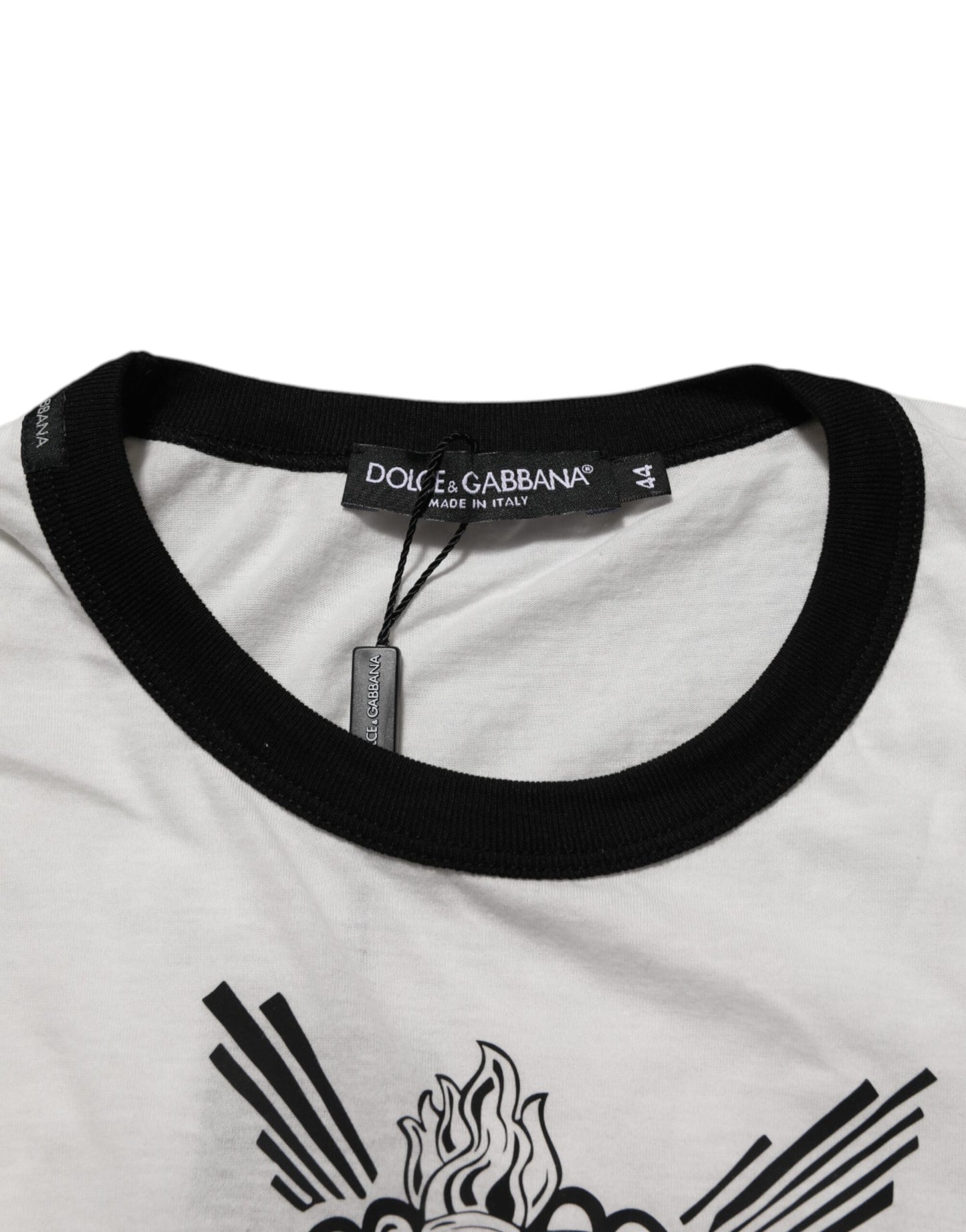 Dolce & Gabbana White Sacred Heart Cotton Crew Neck T-shirt