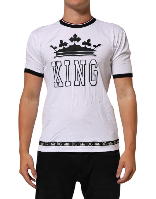 Dolce & Gabbana White Cotton Crown King Embroidery T-shirt