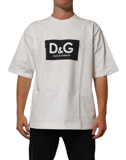Dolce & Gabbana White Cotton Logo Print Crew Neck Men T-shirt