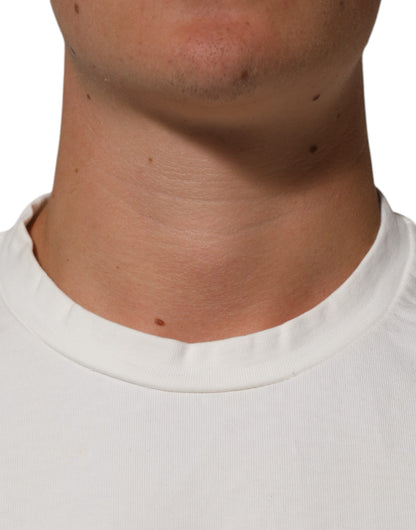 Dolce & Gabbana White Cotton Logo Print Crew Neck Men T-shirt