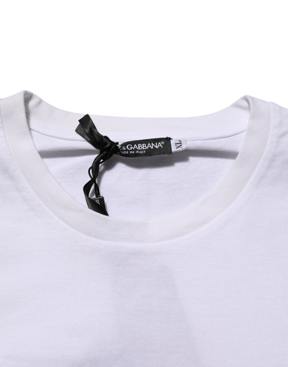 Dolce & Gabbana White Cotton Logo Print Crew Neck T-shirt