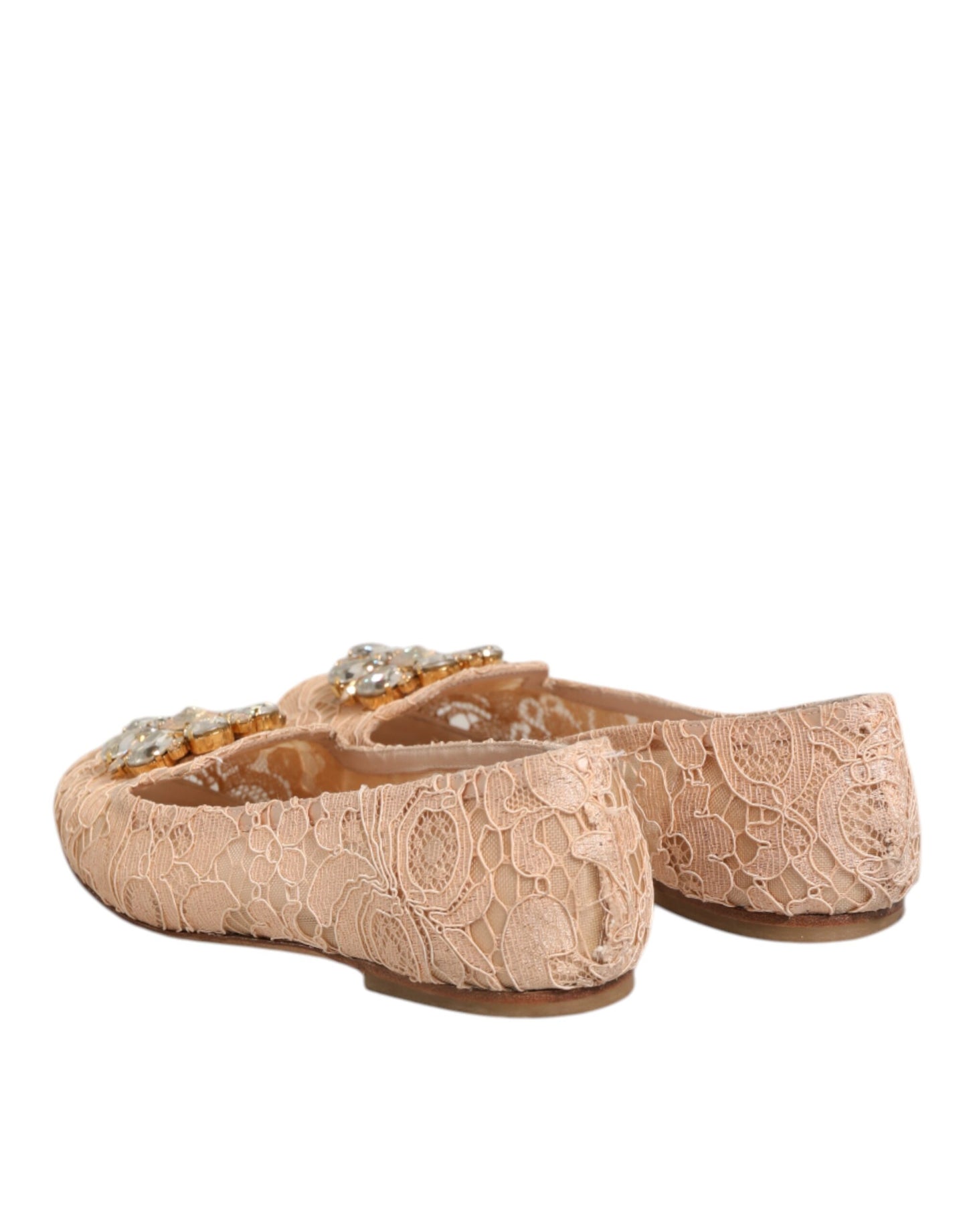 Dolce & Gabbana Beige Taormina Lace Crystals Flats Shoes