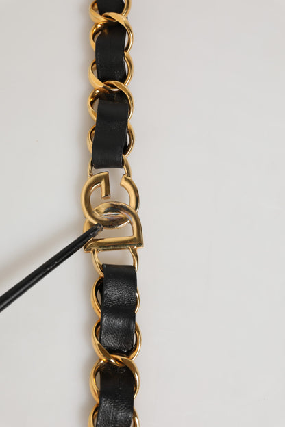 Dolce & Gabbana Black Leather Gold Chain Bag Accessory Shoulder Strap