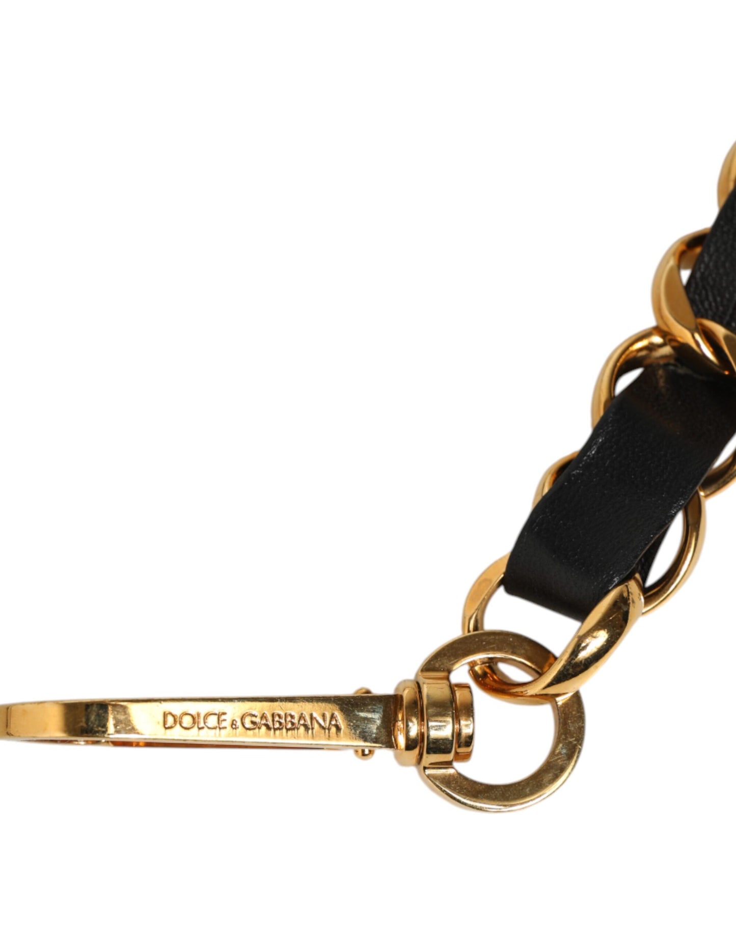 Dolce & Gabbana Black Leather Gold Chain Bag Accessory Shoulder Strap