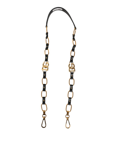 Dolce & Gabbana Black Leather Gold Chain Bag Accessory Shoulder Strap
