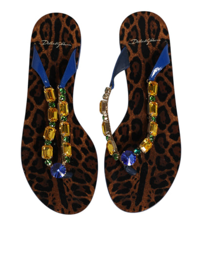 Dolce & Gabbana Blue Crystals Flats Sandals Beachwear Shoes