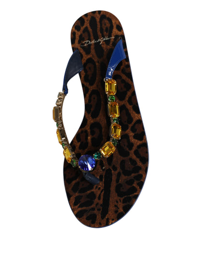Dolce & Gabbana Blue Crystals Flats Sandals Beachwear Shoes