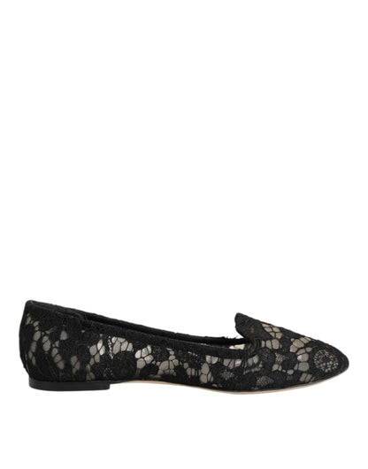 Dolce & Gabbana Black Taormina Lace Slip On Flats Shoes