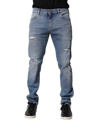 Dolce & Gabbana Blue Distressed Cotton Slim Men Denim Jeans