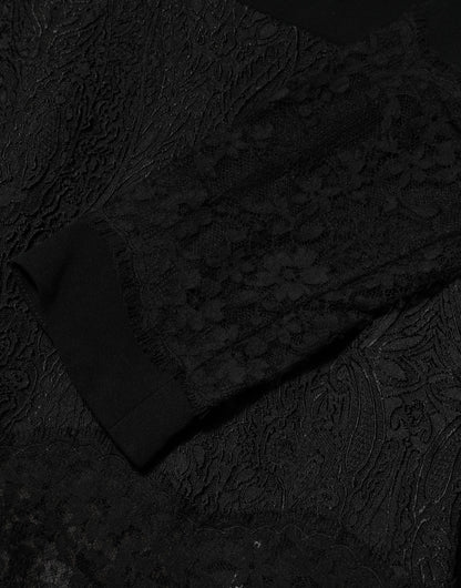 Dolce & Gabbana Black Floral Lace Trim Sheath A-line Dress