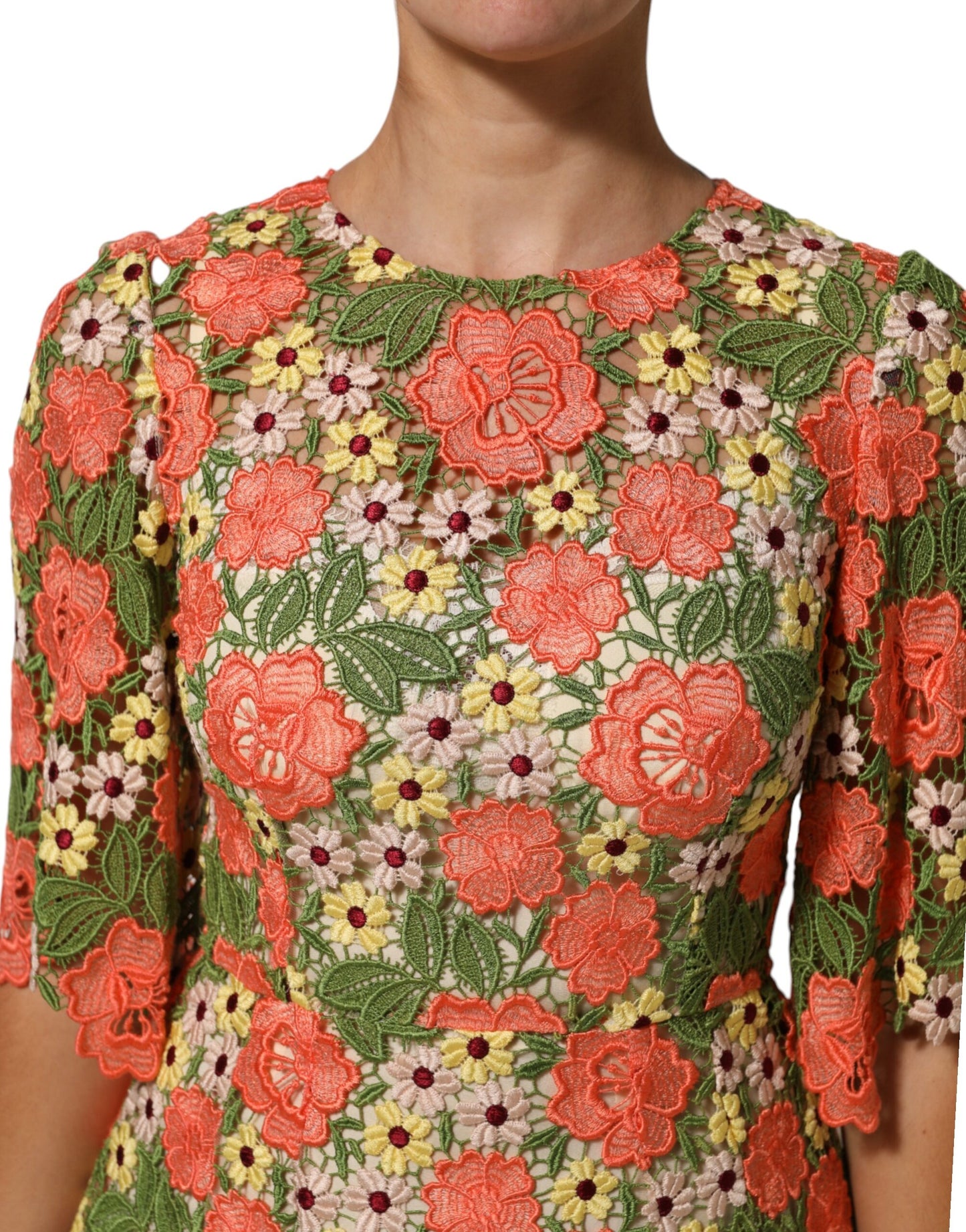 Dolce & Gabbana Multicolor Floral Embroidery Aline Mini Dress