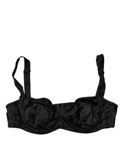 Dolce & Gabbana Black Silk Semi-Pad Balconette Bra Underwear