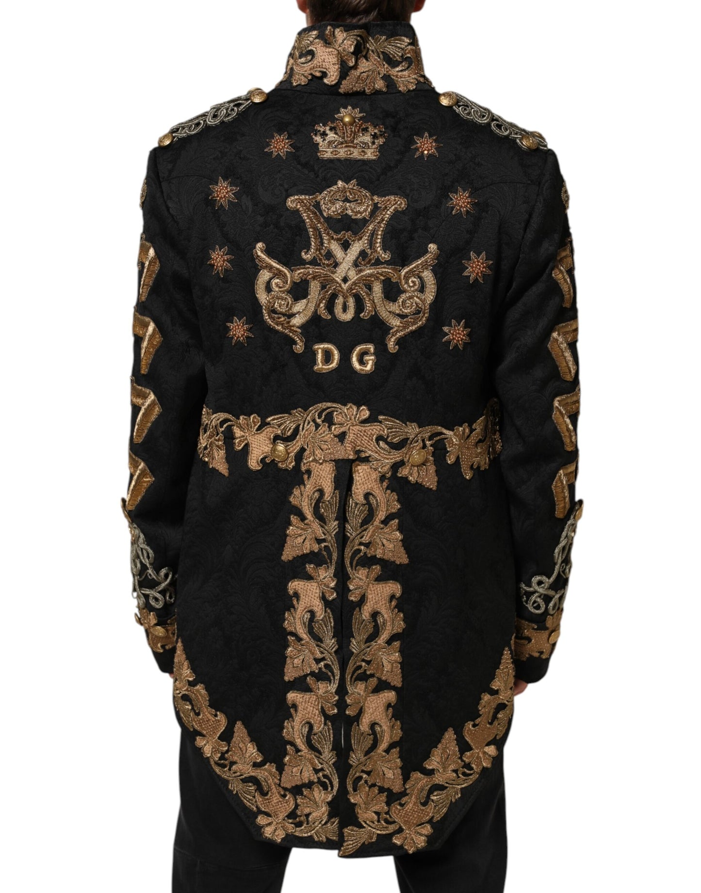 Dolce & Gabbana Black Brocade Embroidery Men Coat Jacket