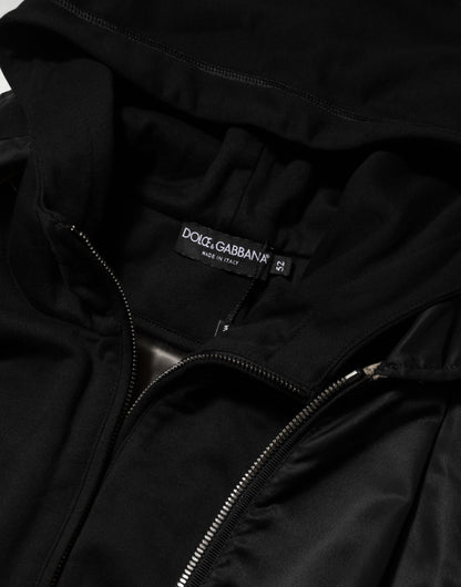 Dolce & Gabbana Black Cotton Hooded Full Zip Bomber Jacket