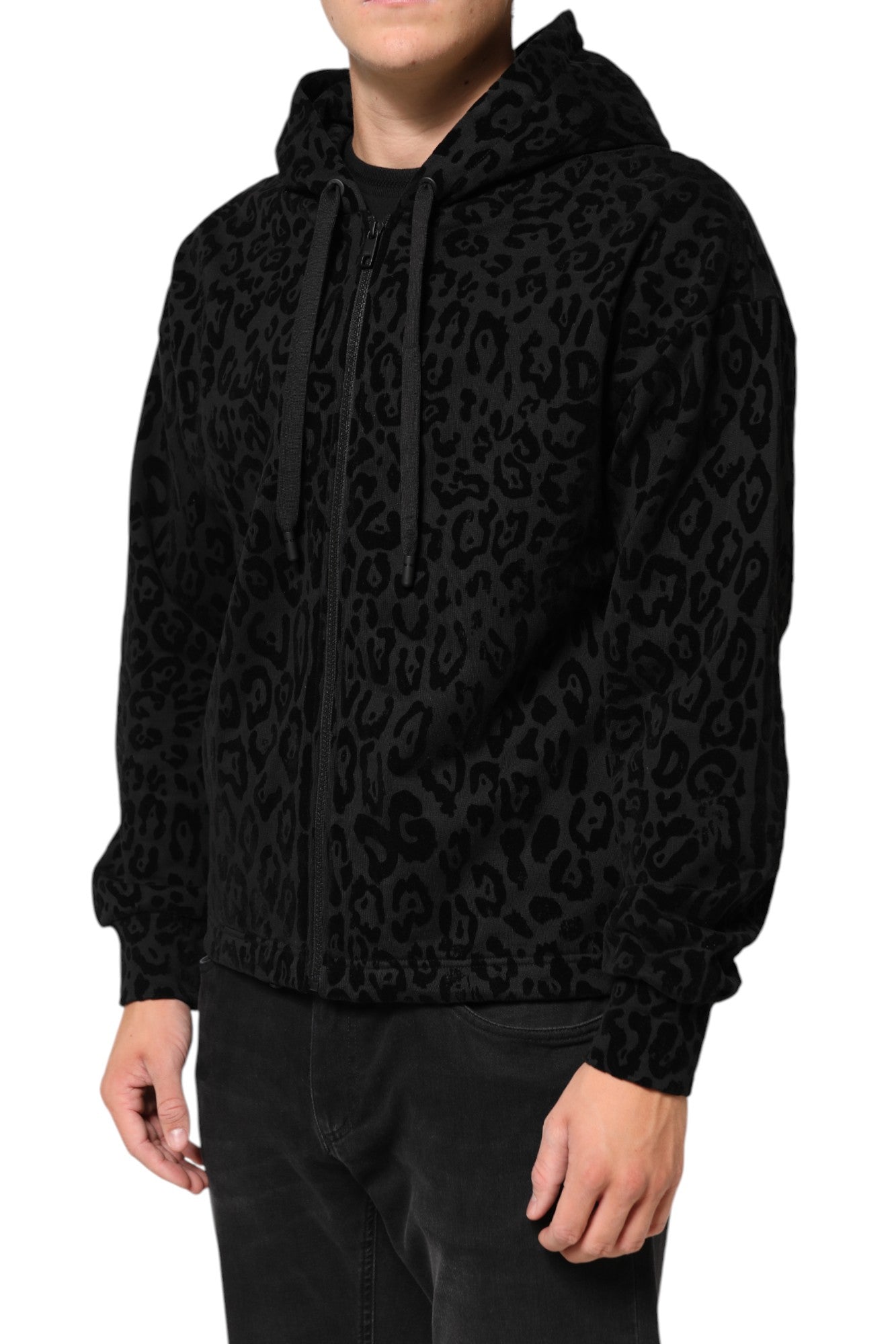 Dolce & Gabbana Black Cotton Hooded Full Zip Bomber Jacket