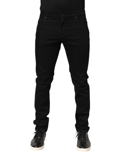 Dolce & Gabbana Black Cotton Mid Waist Skinny Men Denim Jeans