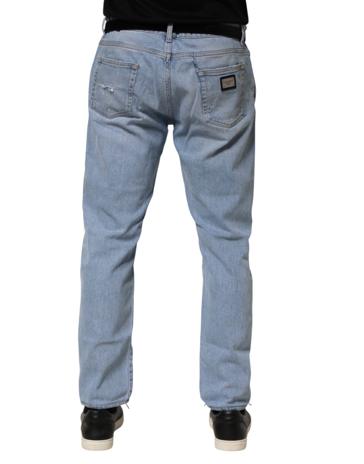 Dolce & Gabbana Blue Cotton Distressed Slim Fit Denim Jeans
