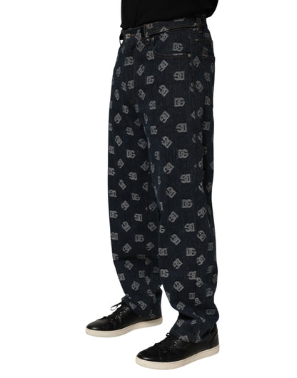 Dolce & Gabbana Blue Logo Print Straight Denim Men Jeans