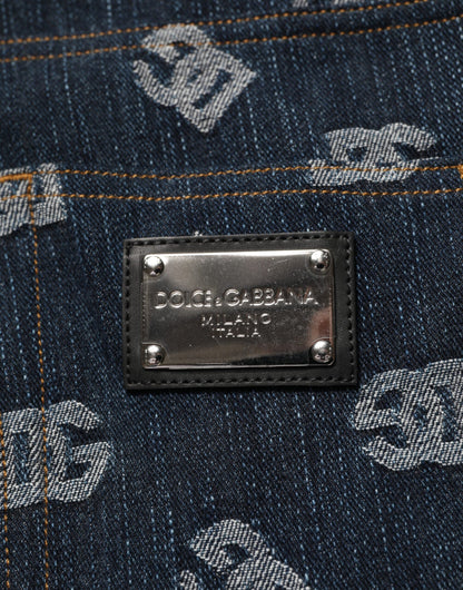 Dolce & Gabbana Blue Logo Print Straight Denim Men Jeans