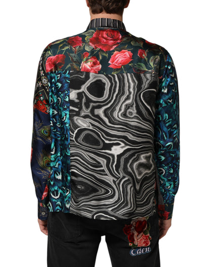 Dolce & Gabbana Multicolor Patchwork Long Sleeves Silk Shirt