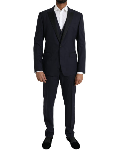 Dolce & Gabbana Blue Wool MARTINI 1 Button Men 3 Piece Suit