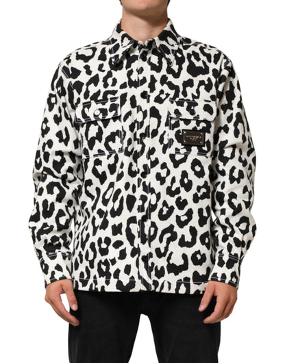 Dolce & Gabbana Black White Leopard Denim Blouson Sweater