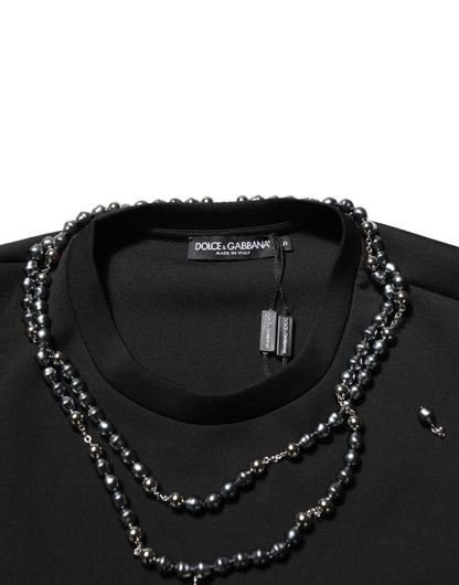 Dolce & Gabbana Black Polyester Necklace Embellished T-shirt