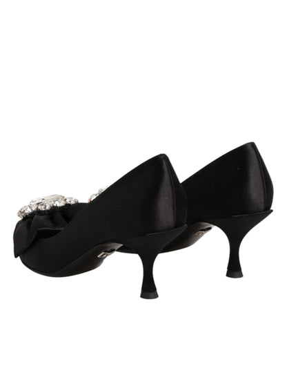 Dolce & Gabbana Black Satin Bow Crystal Embellishment Pumps Shoes