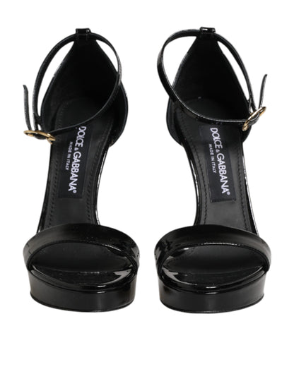 Dolce & Gabbana Black Leather Platform Keira Sandals Shoes