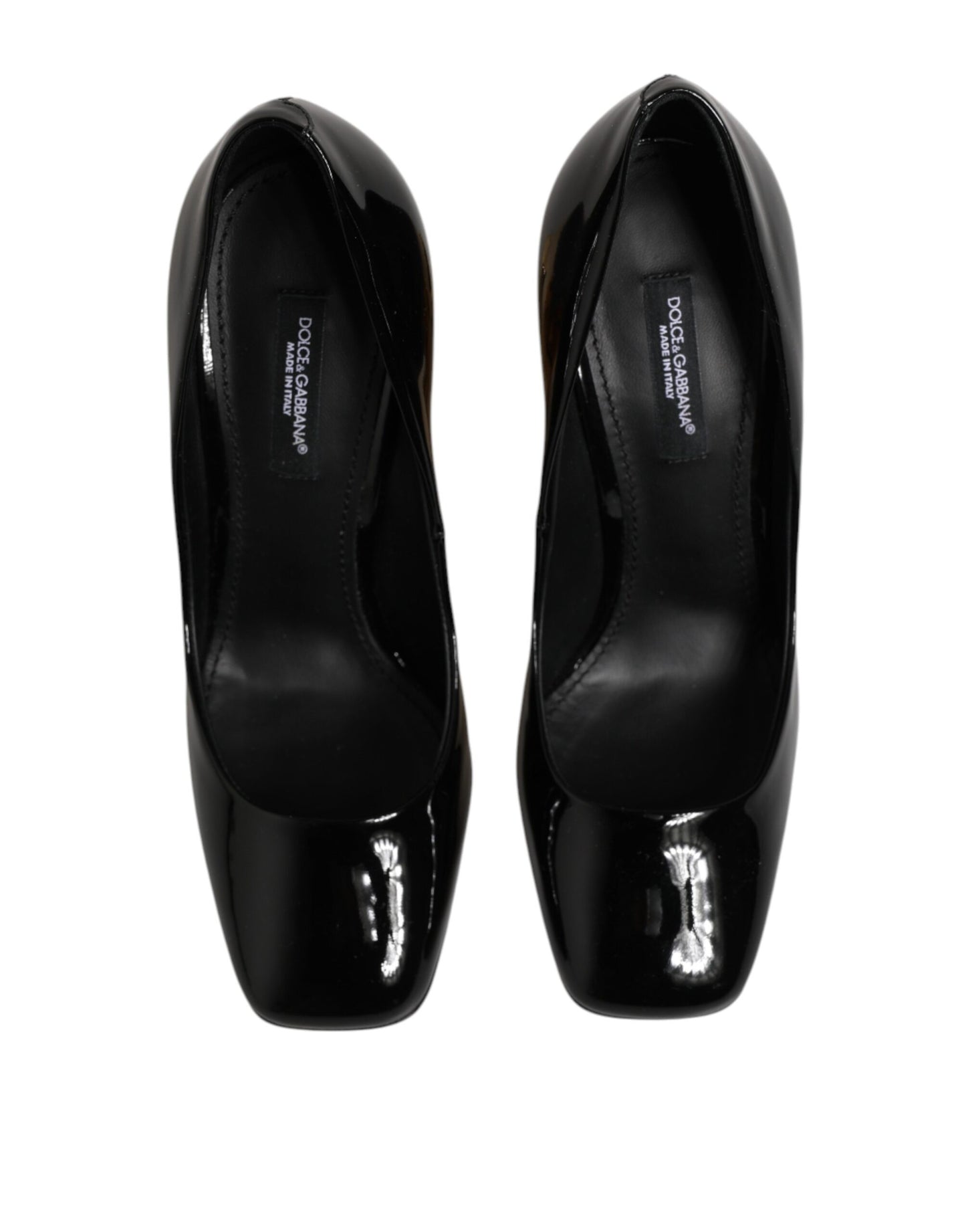 Dolce & Gabbana Black Gold Patent Leather Logo Heels Pumps Shoes