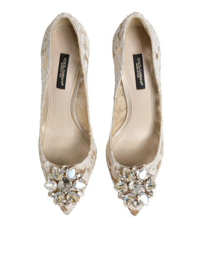 Dolce & Gabbana White Taormina Lace Crystal Heel Pumps Shoes