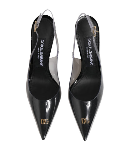 Dolce & Gabbana Black Leather Clear PVC Slingback Pumps Shoes