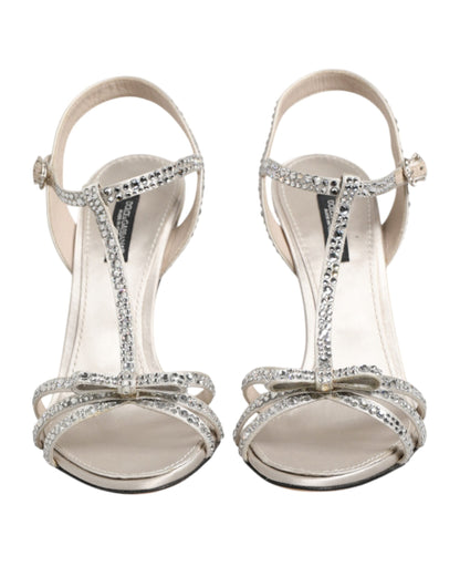 Dolce & Gabbana Silver Strass Ankle Strap Heels Sandals Shoes