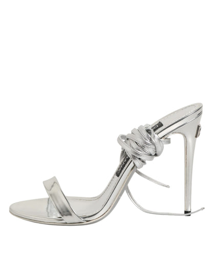 Dolce & Gabbana Silver Strappy High Heels Sandals Shoes
