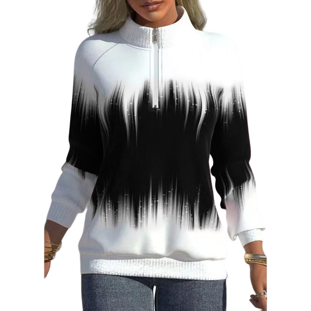 Gradient Color Print Neck Zipper Sweatshirt