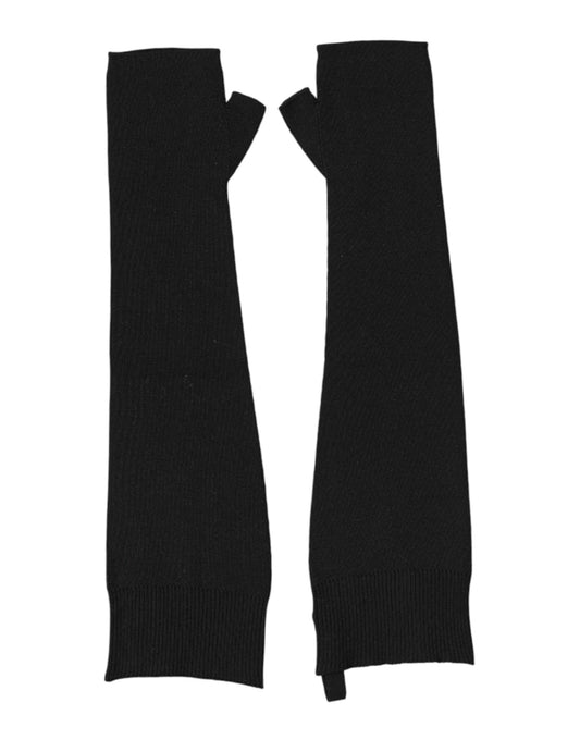 Dolce & Gabbana Black Virgin Wool Knitted Fingerless Men Gloves