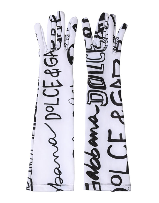 Dolce & Gabbana Black White DG Logo Elbow Length Mitten  Gloves