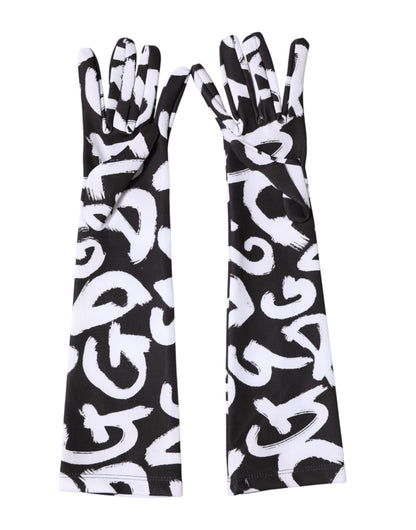 Dolce & Gabbana Black White DG Logo Elbow Length Mitten Gloves