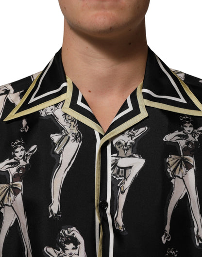Dolce & Gabbana Black Silk Pin Up Printed Button Down Shirt