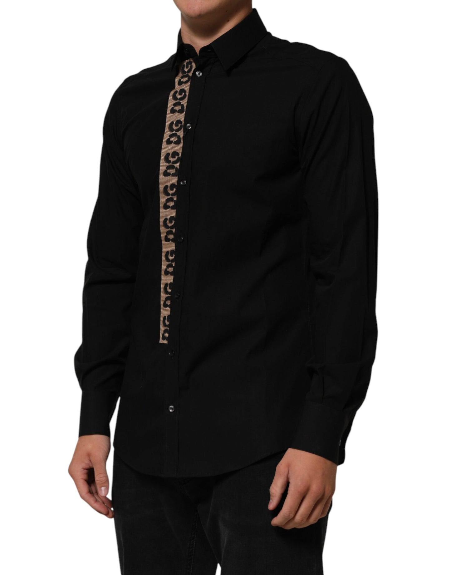 Dolce & Gabbana Black DG Cotton Collared MARTINI Dress Shirt