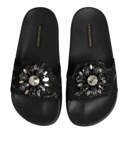Dolce & Gabbana Black Devotion Matelassé Leather Slides Shoes