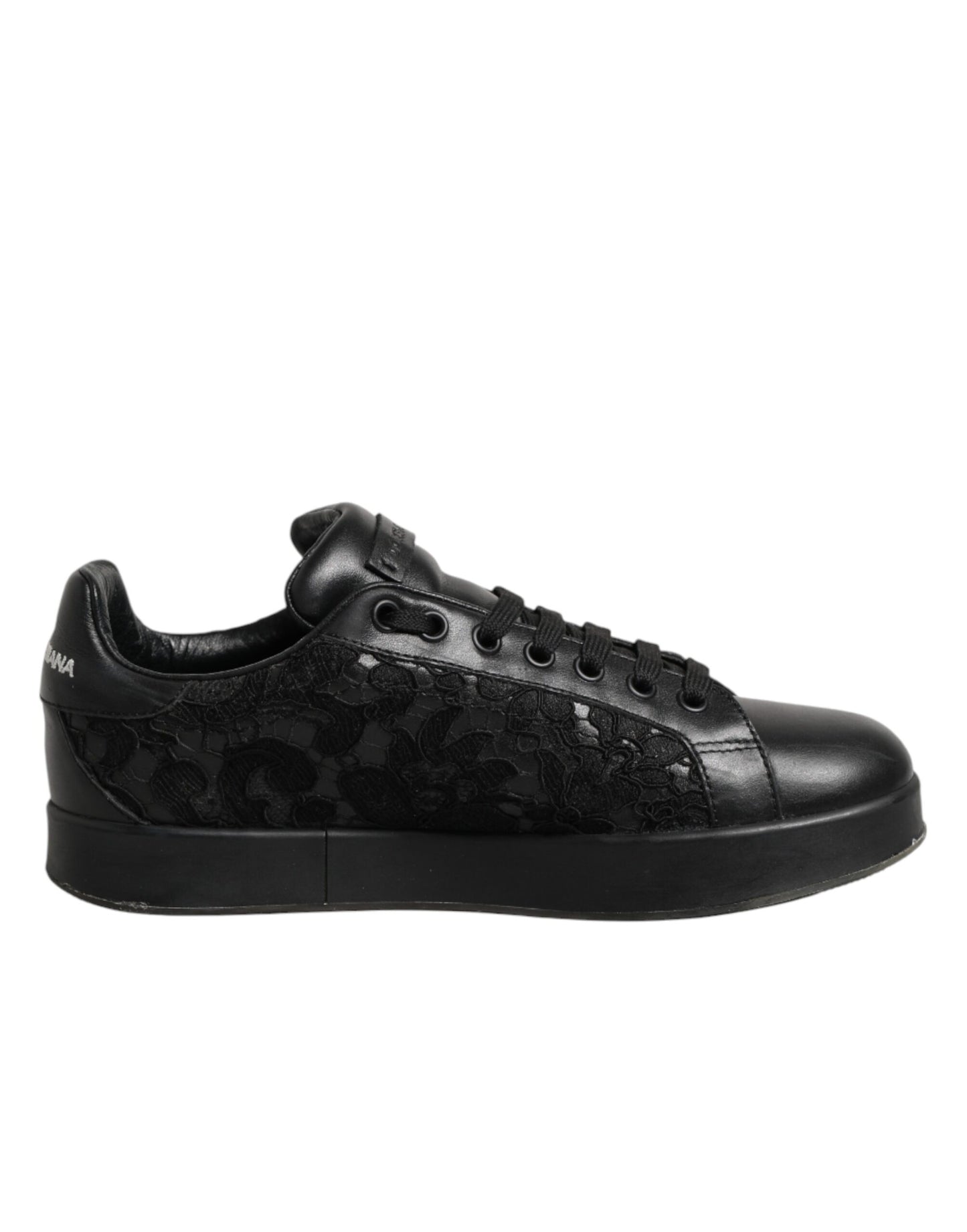 Dolce & Gabbana Black Floral Lace Low Top Sneaker Shoes