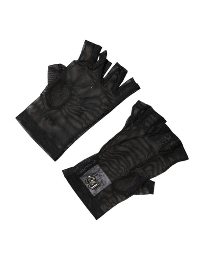 Dolce & Gabbana Black Nylon Wrist Length Fingerless Mitten Gloves