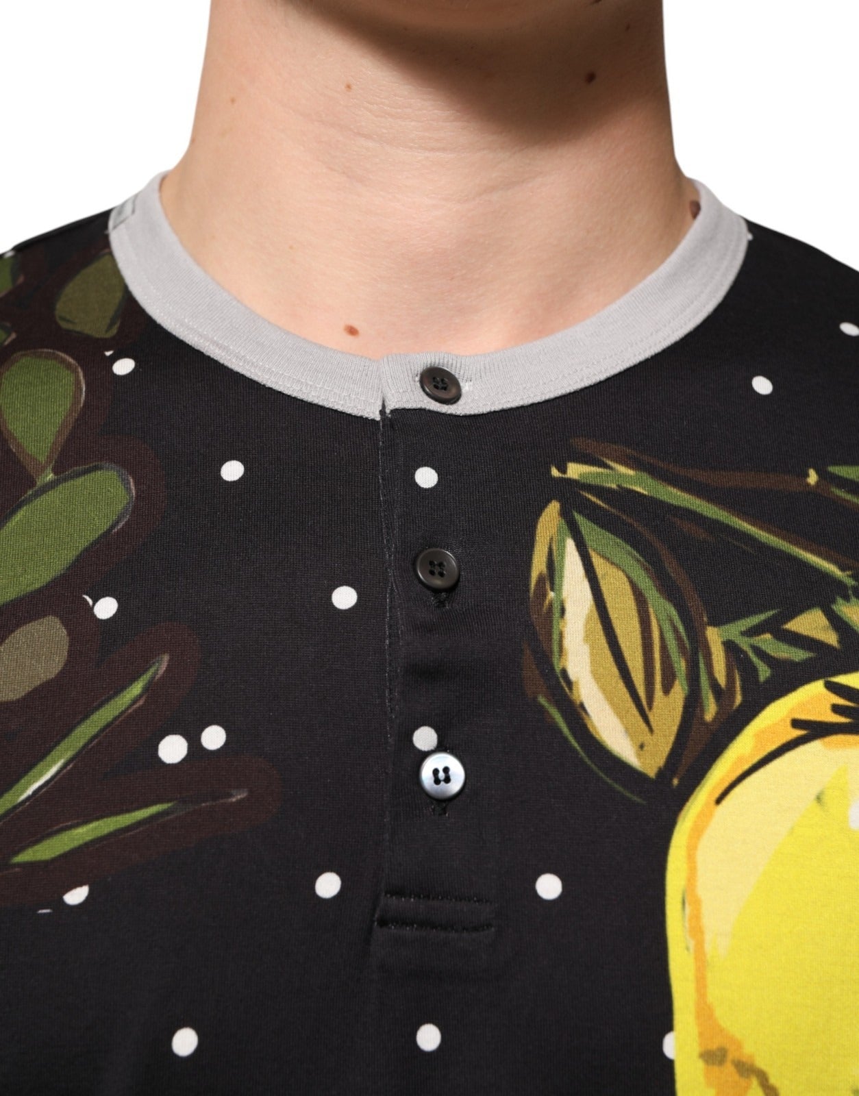 Dolce & Gabbana Black Polka Dot Lemons Horse Henley T-Shirt