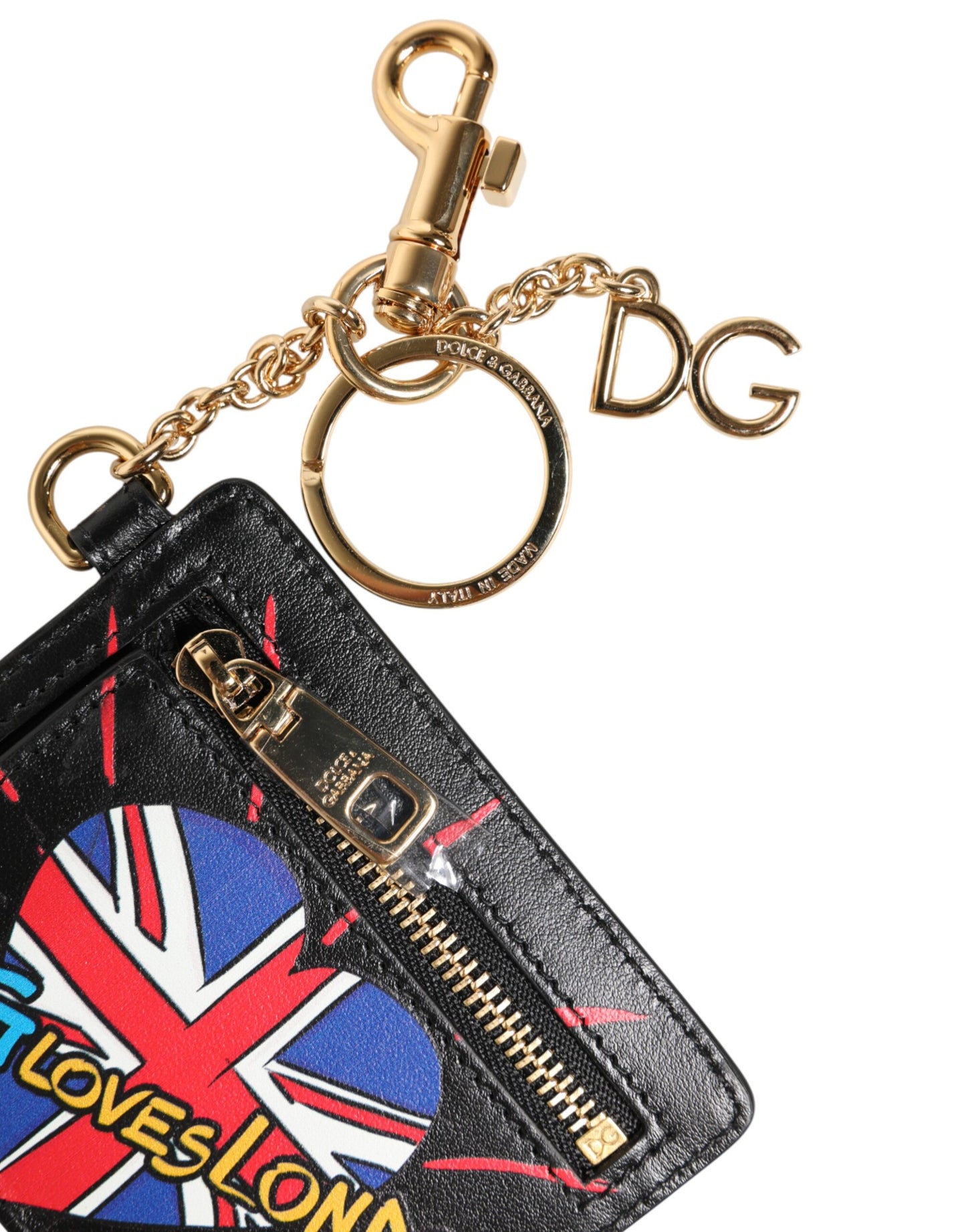Dolce & Gabbana Black Leather #DGLovesLondon Cardholder Coin Case Keyring