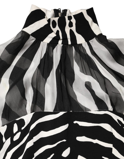 Dolce & Gabbana Zebra Print Chiffon Paneled Crop Blouse Top